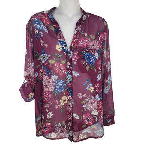Kut from the kloth Shirt Women's Small Petite Jasmine Chiffon Button-Up Floral